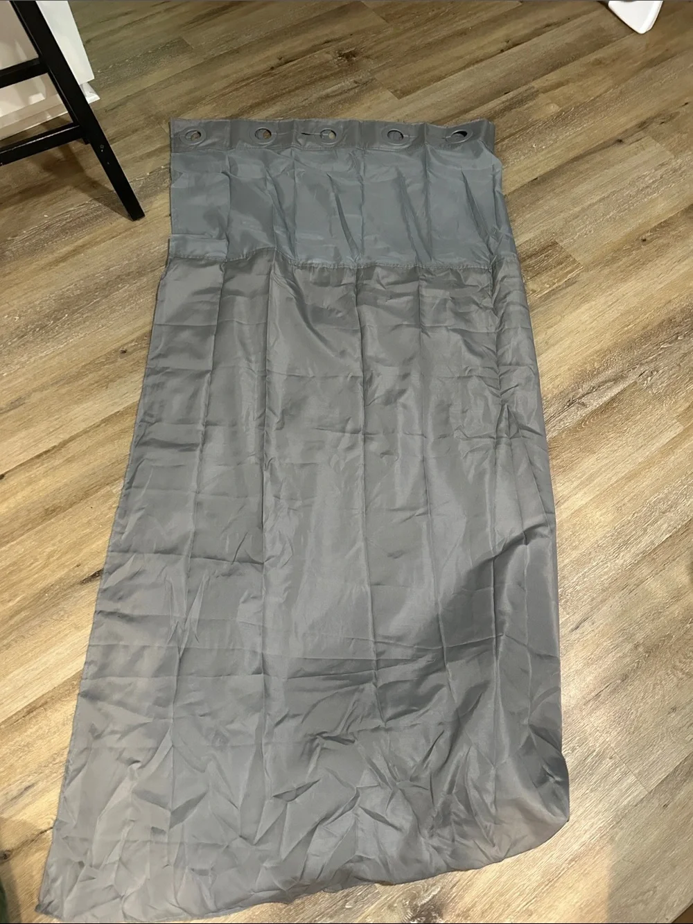 Hookless shower curtain with is a snap peva liner.  Gray sheer top